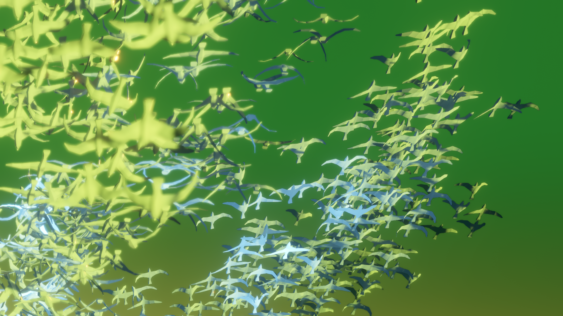 A flock of birds flapping their wings